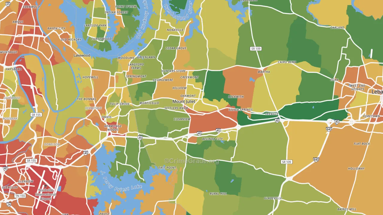 Mount Juliet, TN Map of Assault Rates