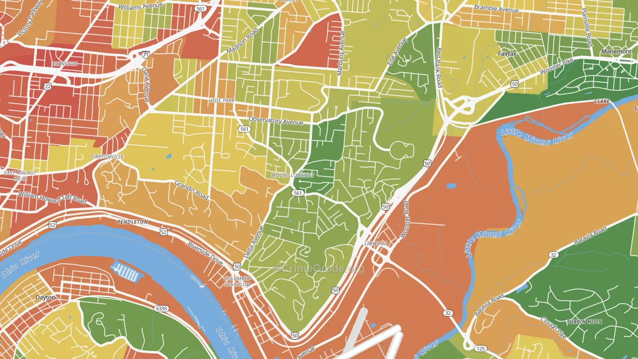 Mount Lookout, Cincinnati, OH Map of Assault Rates