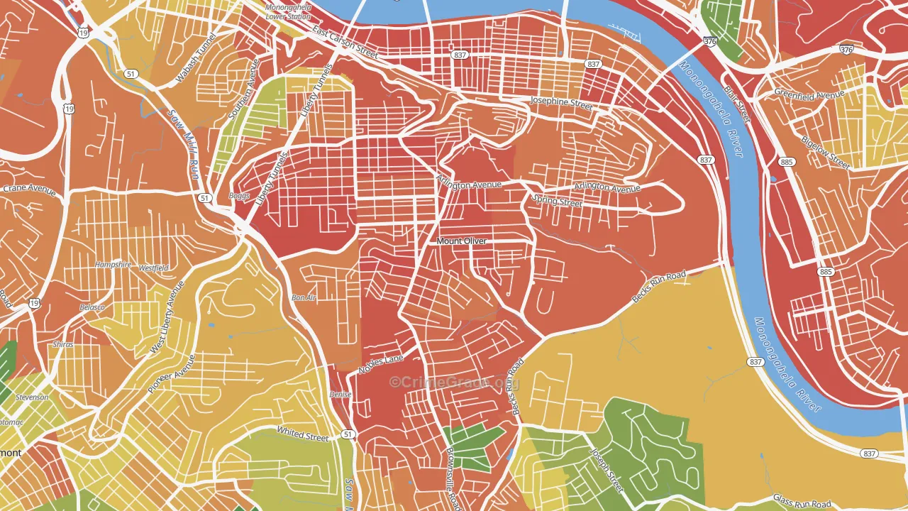 Mount Oliver, PA Map of Assault Rates
