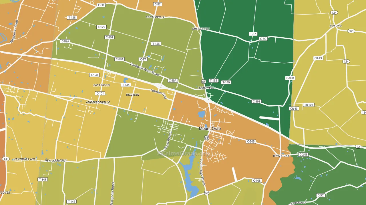 Mount Orab, OH Map of Assault Rates