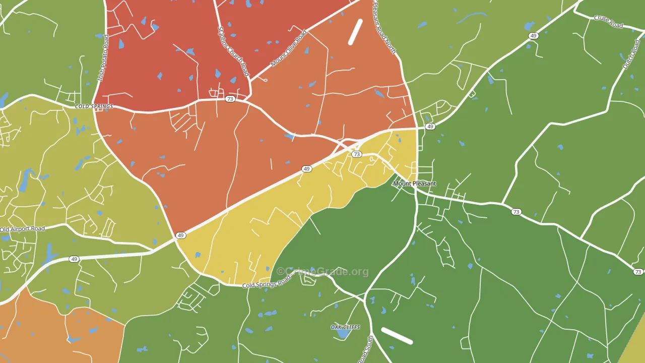 Mount Pleasant Area, Mount Pleasant, NC Map of Assault Rates