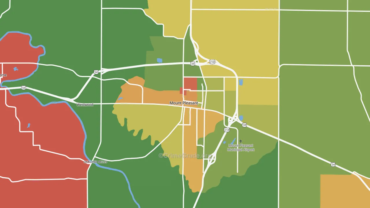 Mount Pleasant, IA Map of Assault Rates