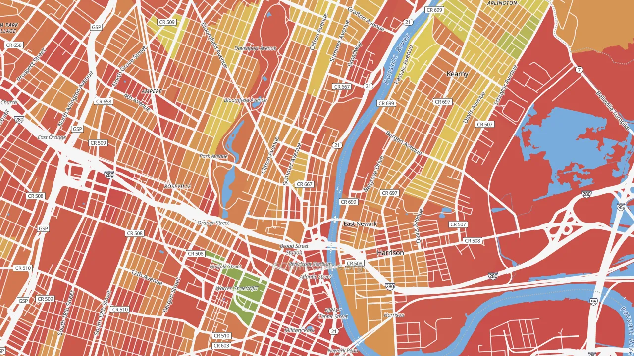 Mount Pleasant-Lower Broadway, Newark, NJ Map of Assault Rates