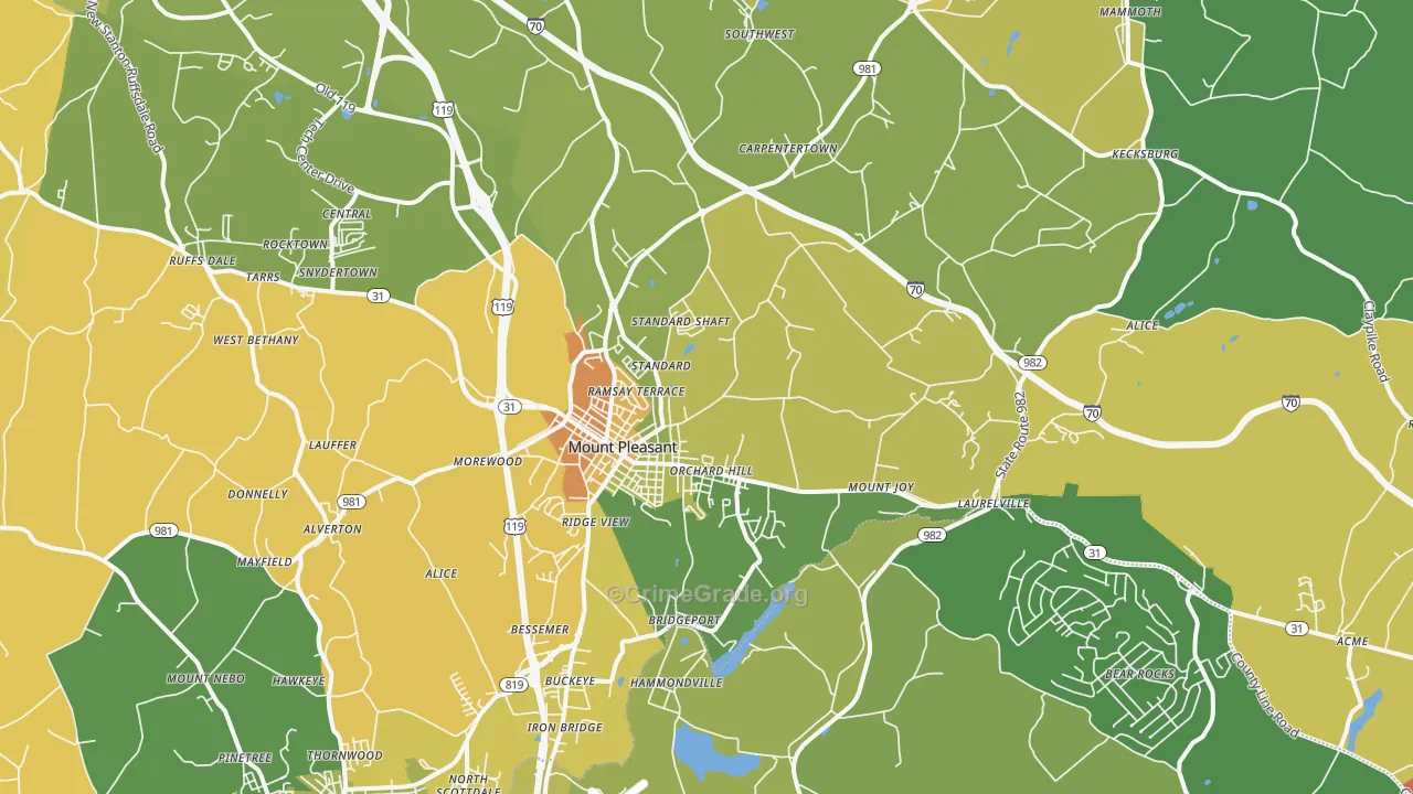 Mount Pleasant, PA Map of Assault Rates