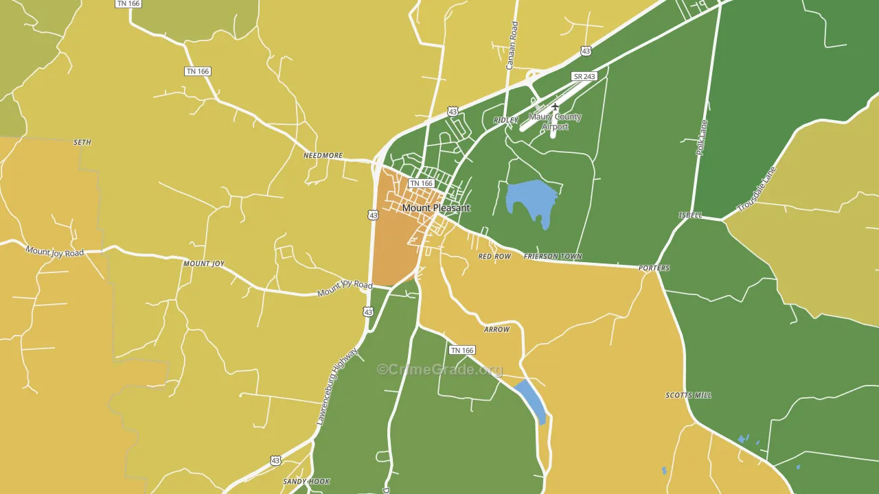 Mount Pleasant, TN Map of Assault Rates