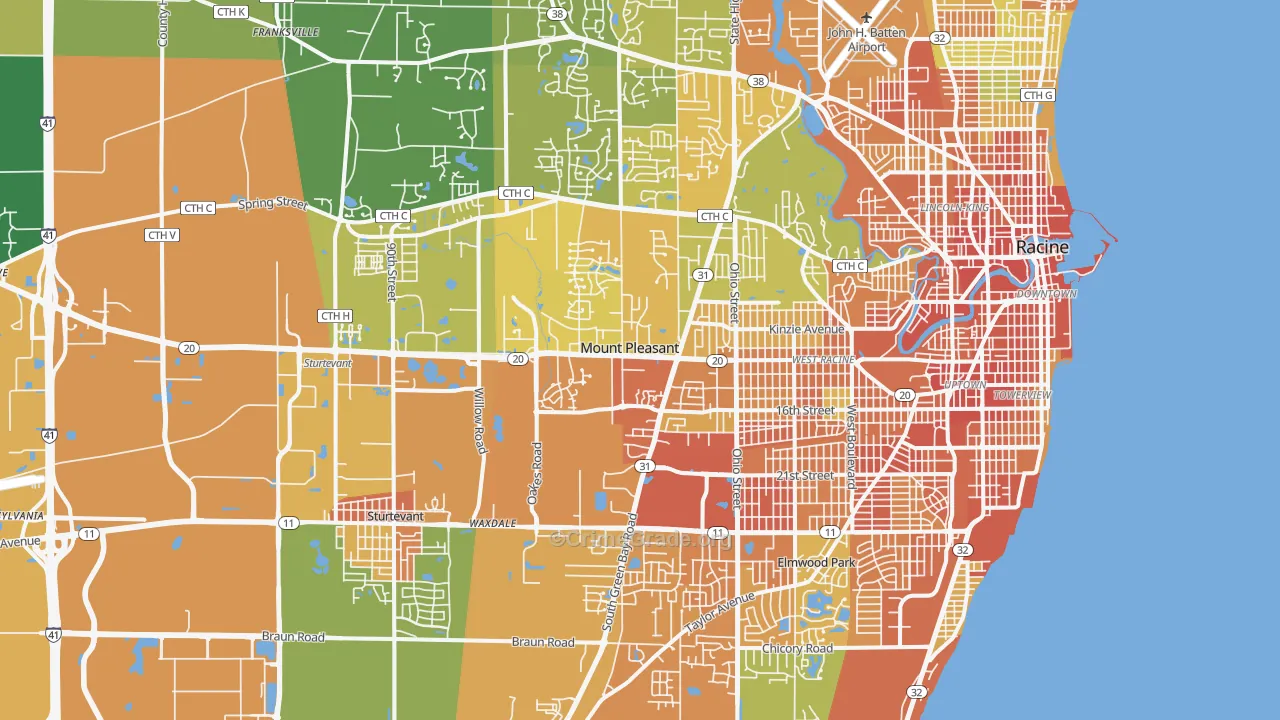 Mount Pleasant, WI Map of Assault Rates