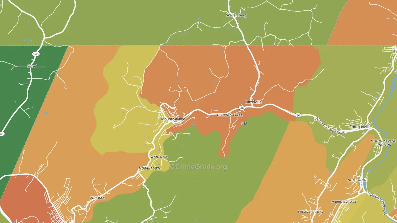 Mount Savage, MD Map of Assault Rates