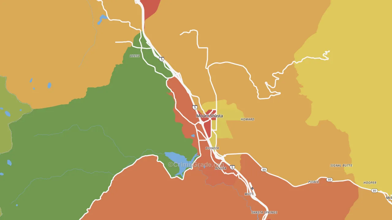 Mount Shasta, CA Map of Assault Rates