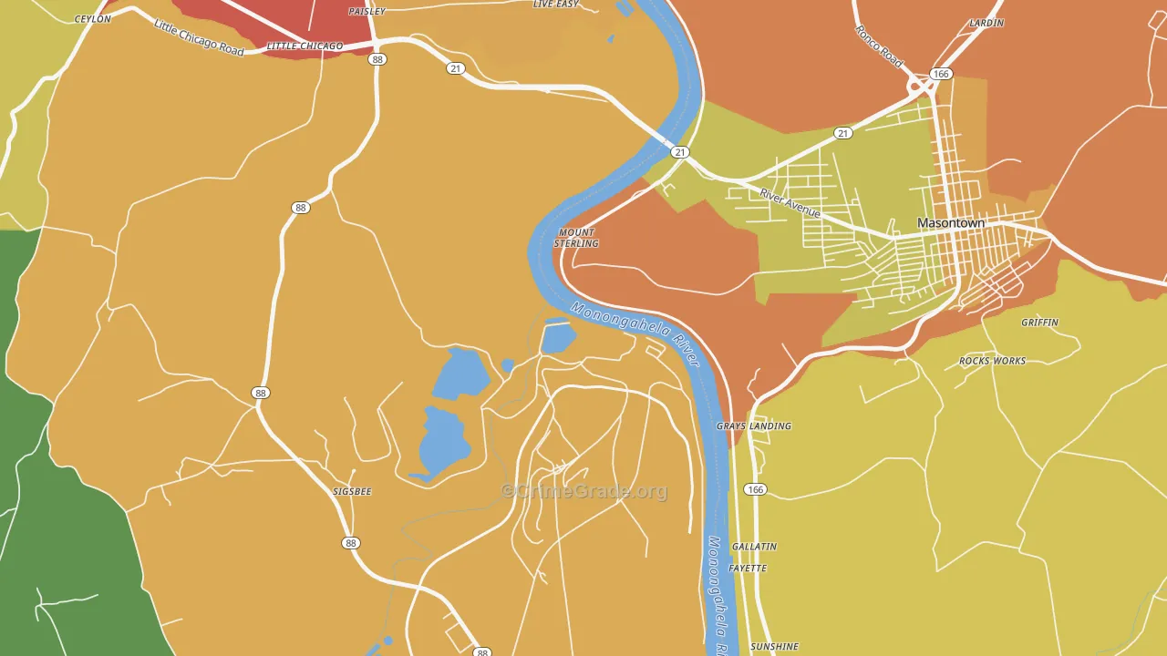 Mount Sterling, PA Map of Assault Rates