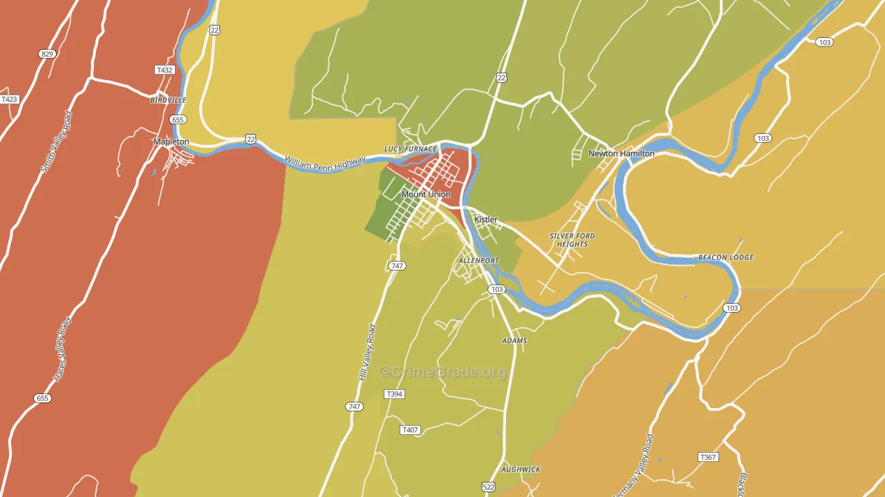 Mount Union, PA Map of Assault Rates