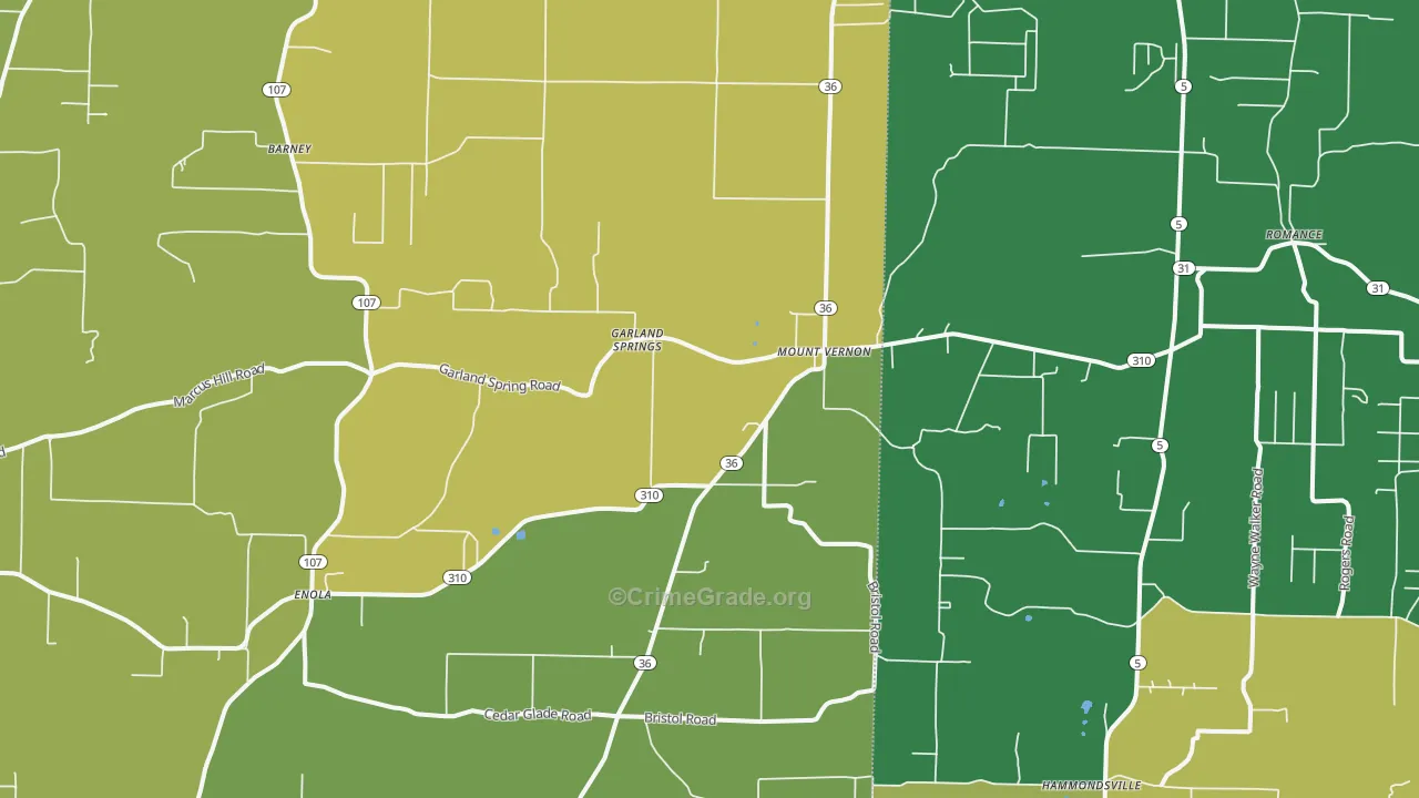 Mount Vernon, AR Map of Assault Rates