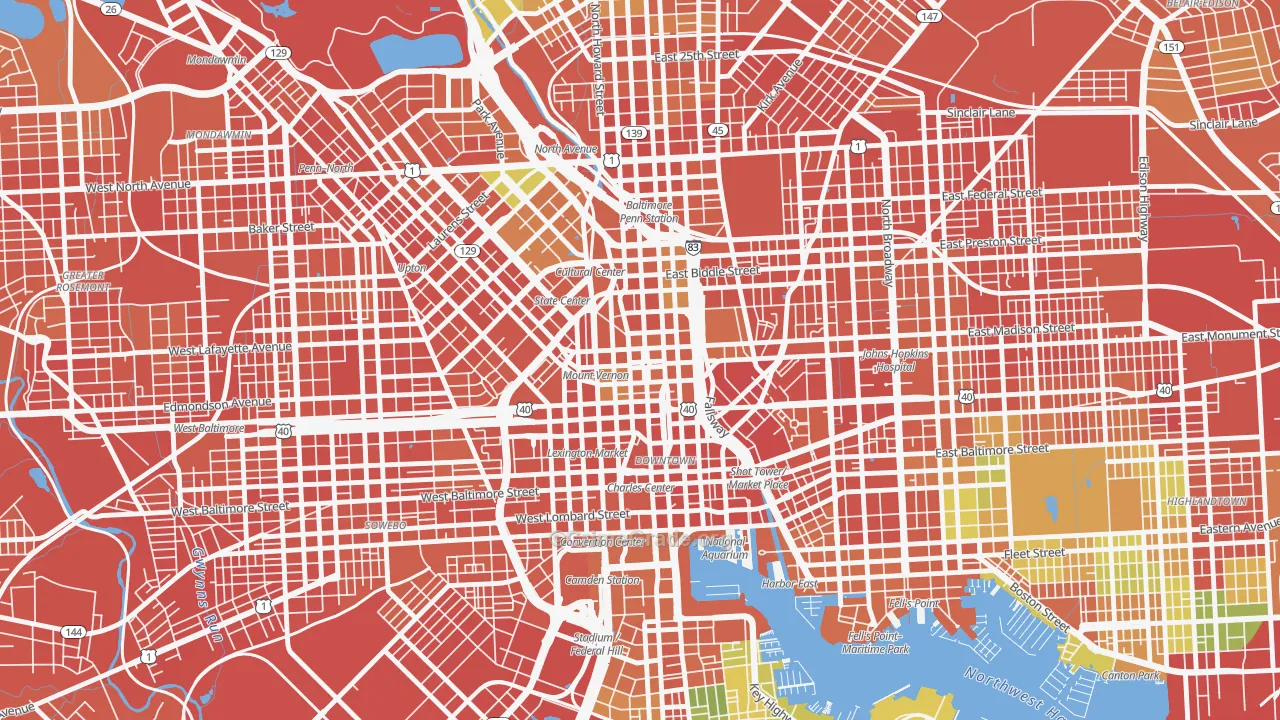 Mount Vernon, Baltimore, MD Map of Assault Rates