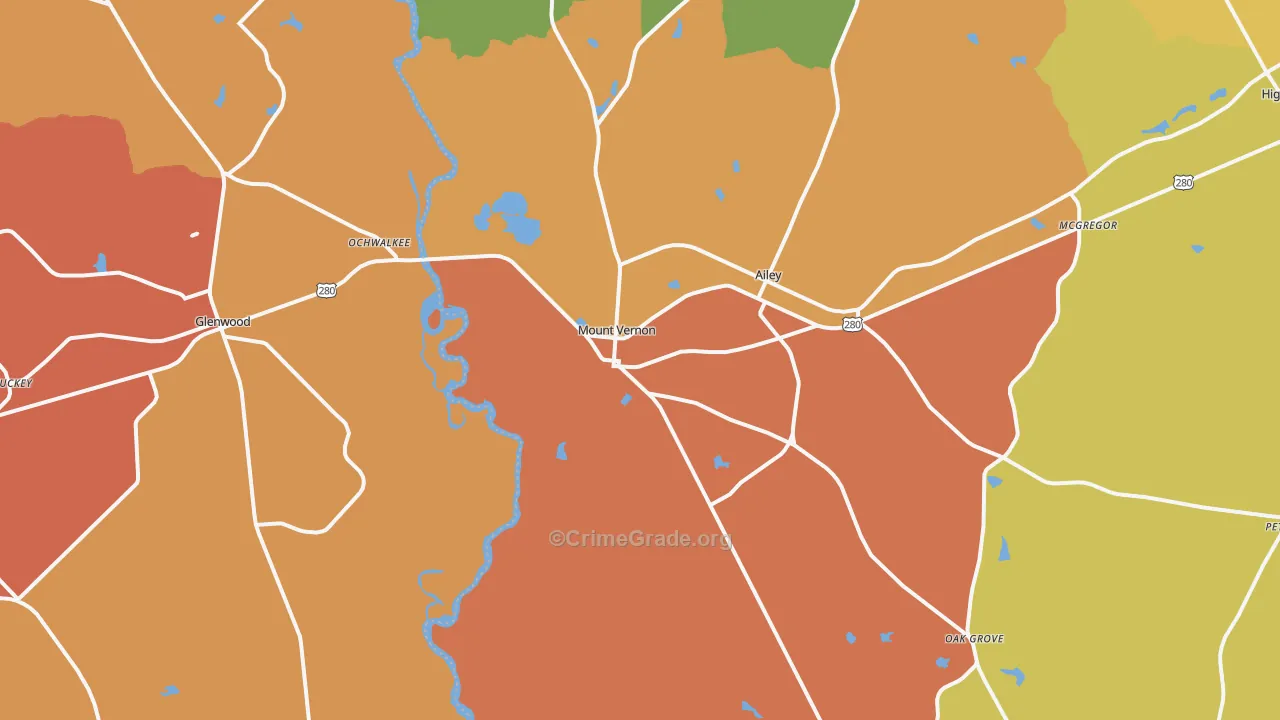 Mount Vernon, GA Map of Assault Rates