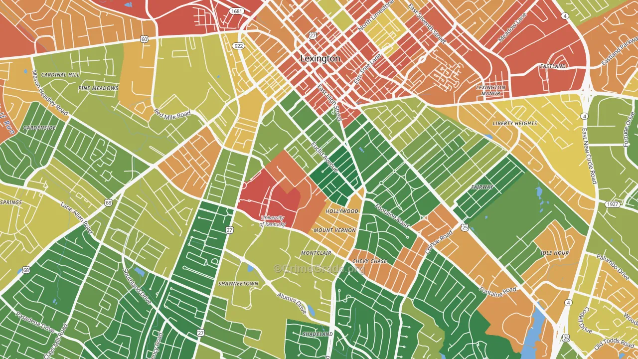 Mount Vernon-Hollywood-Montclair, Lexington, KY Map of Assault Rates