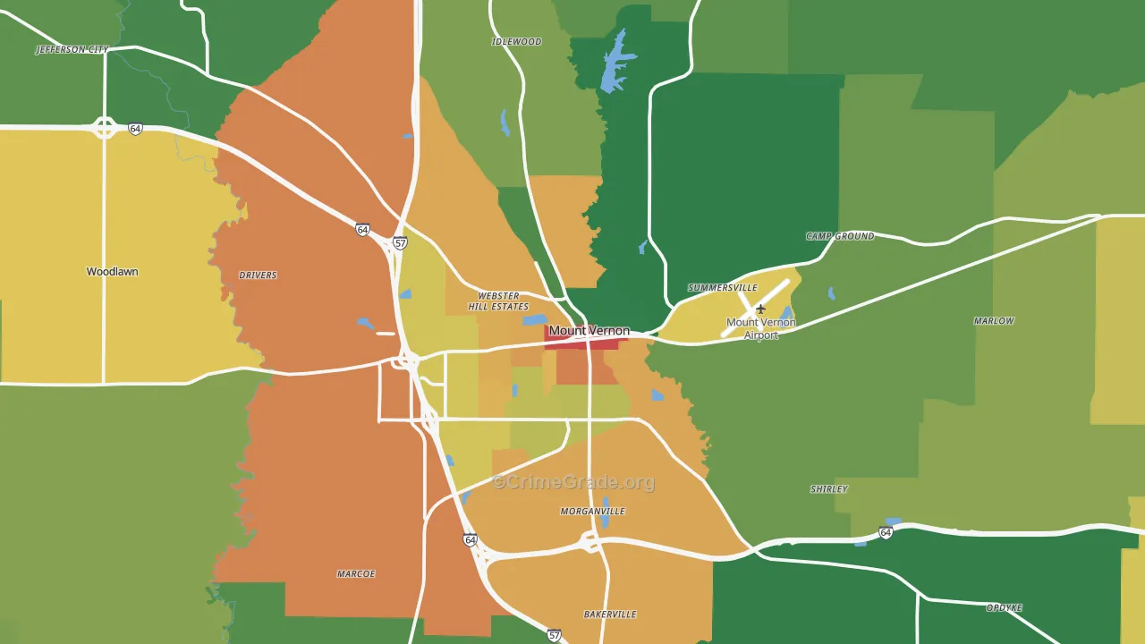 Mount Vernon, IL Map of Assault Rates