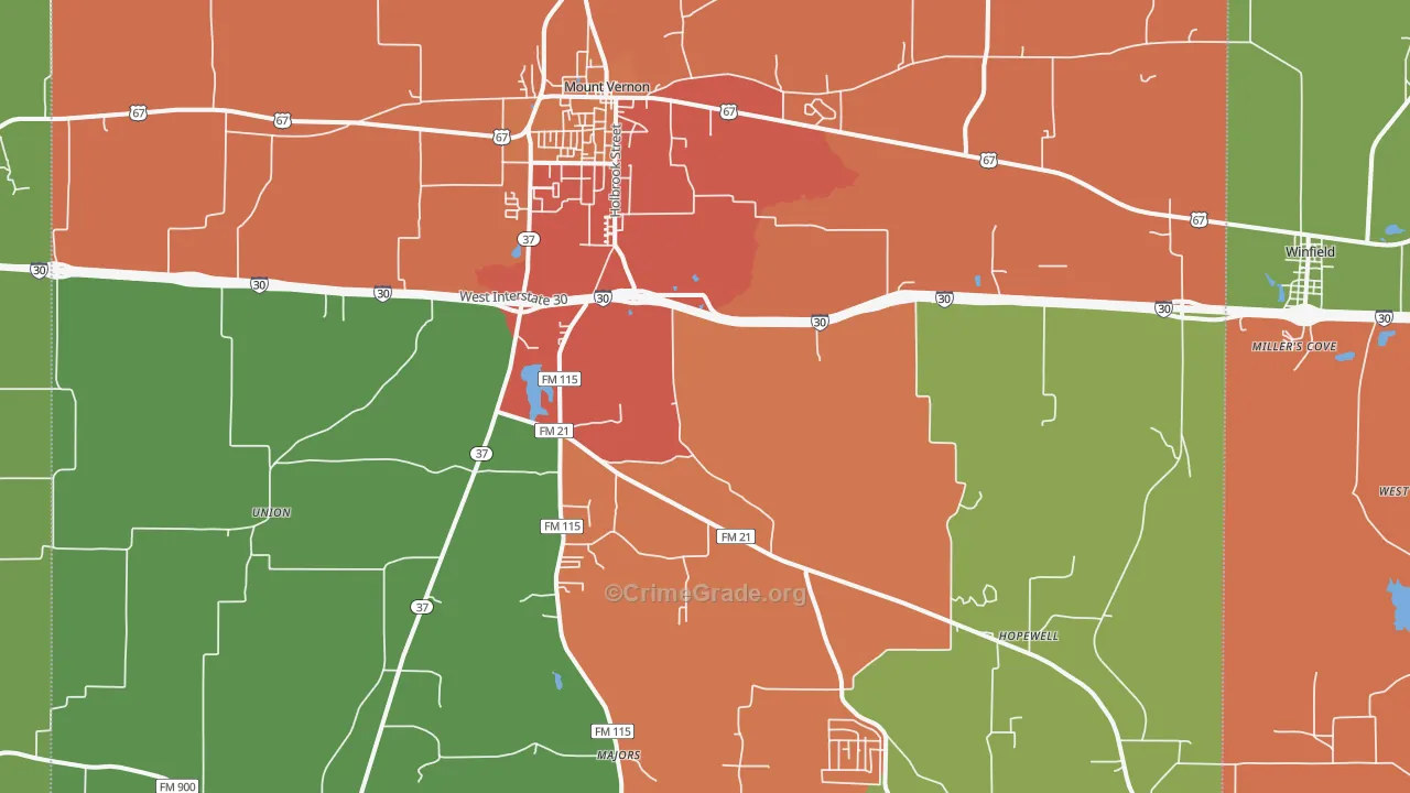 Mount Vernon, TX Map of Assault Rates
