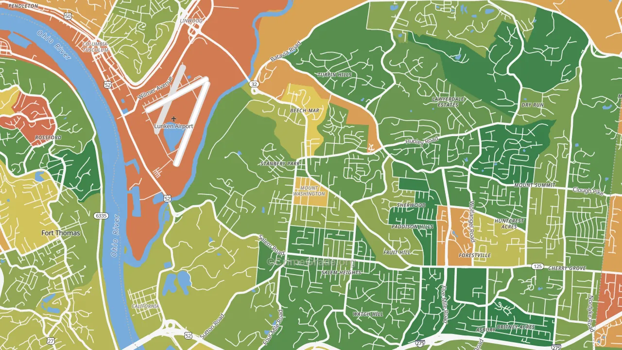Mount Washington, Cincinnati, OH Map of Assault Rates