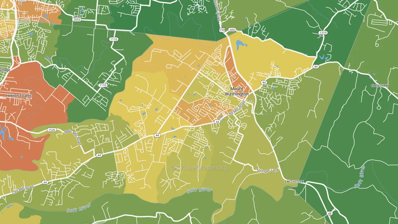 Mount Washington, KY Map of Assault Rates