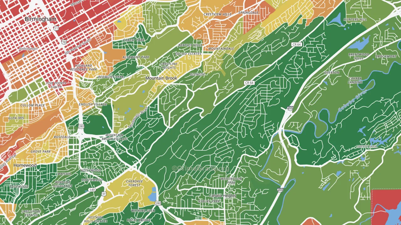 Mountain Brook, AL Map of Assault Rates