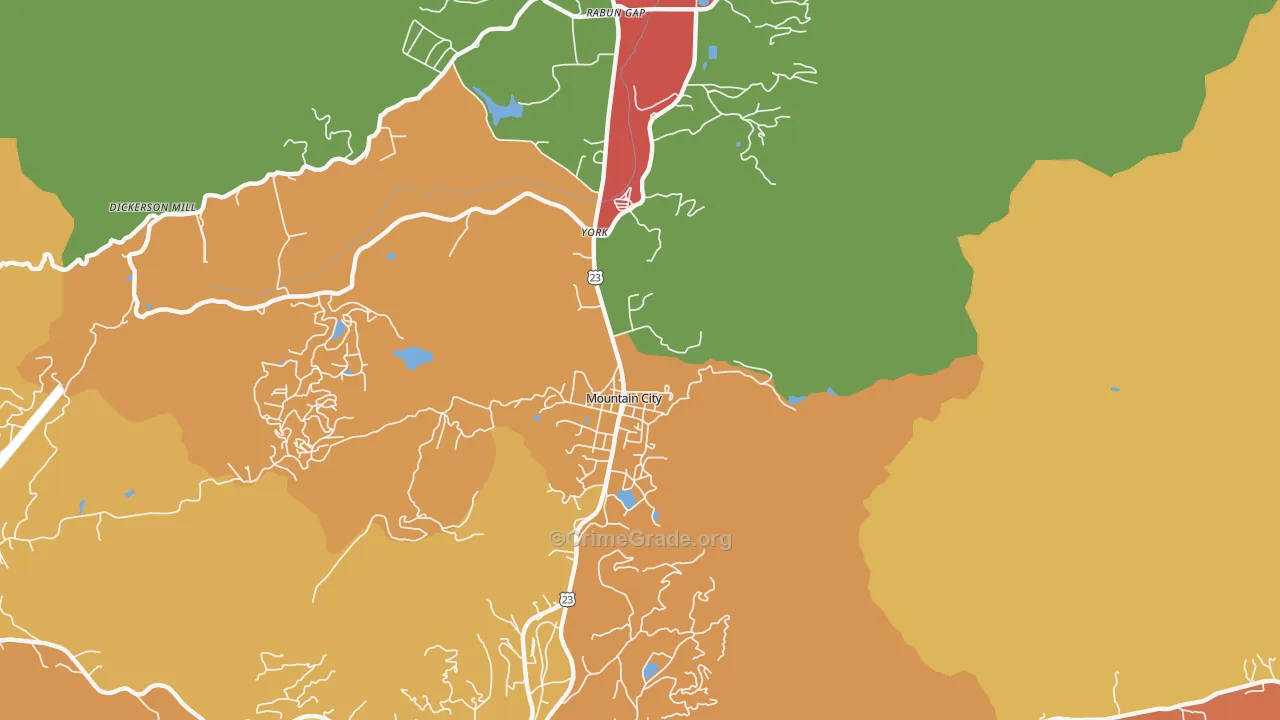 Mountain City, GA Map of Assault Rates