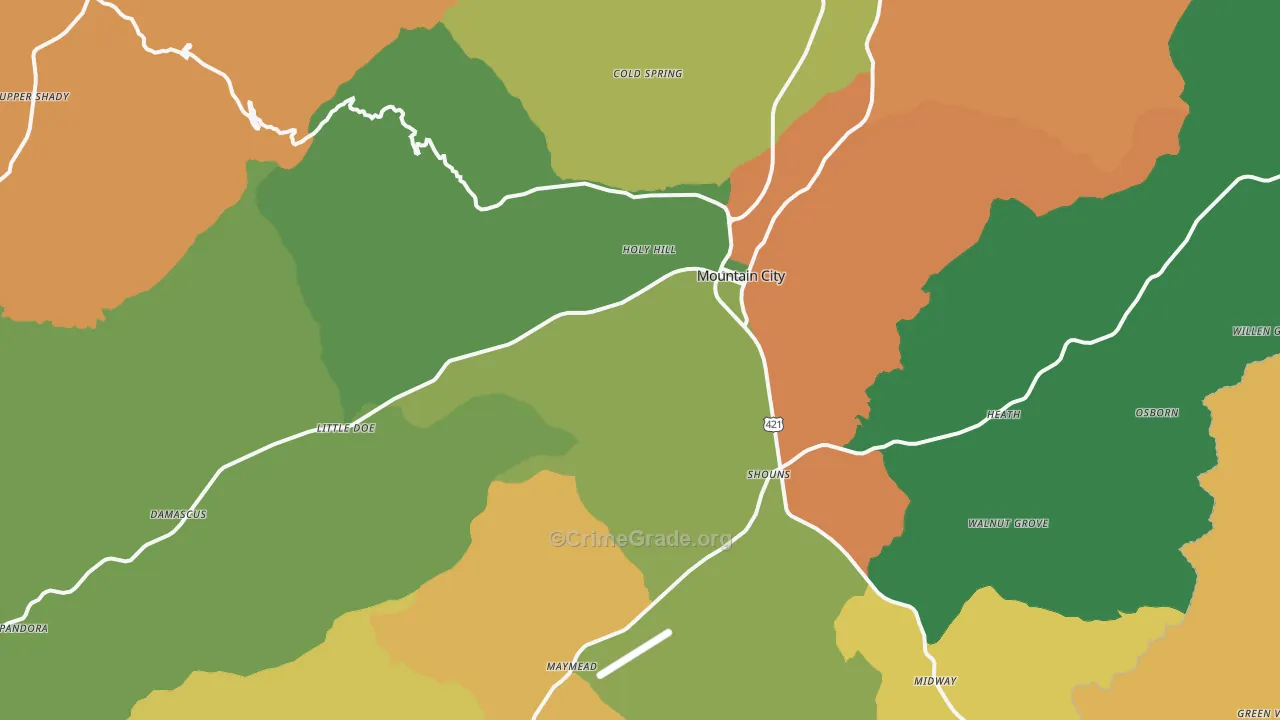 Mountain City, TN Map of Assault Rates