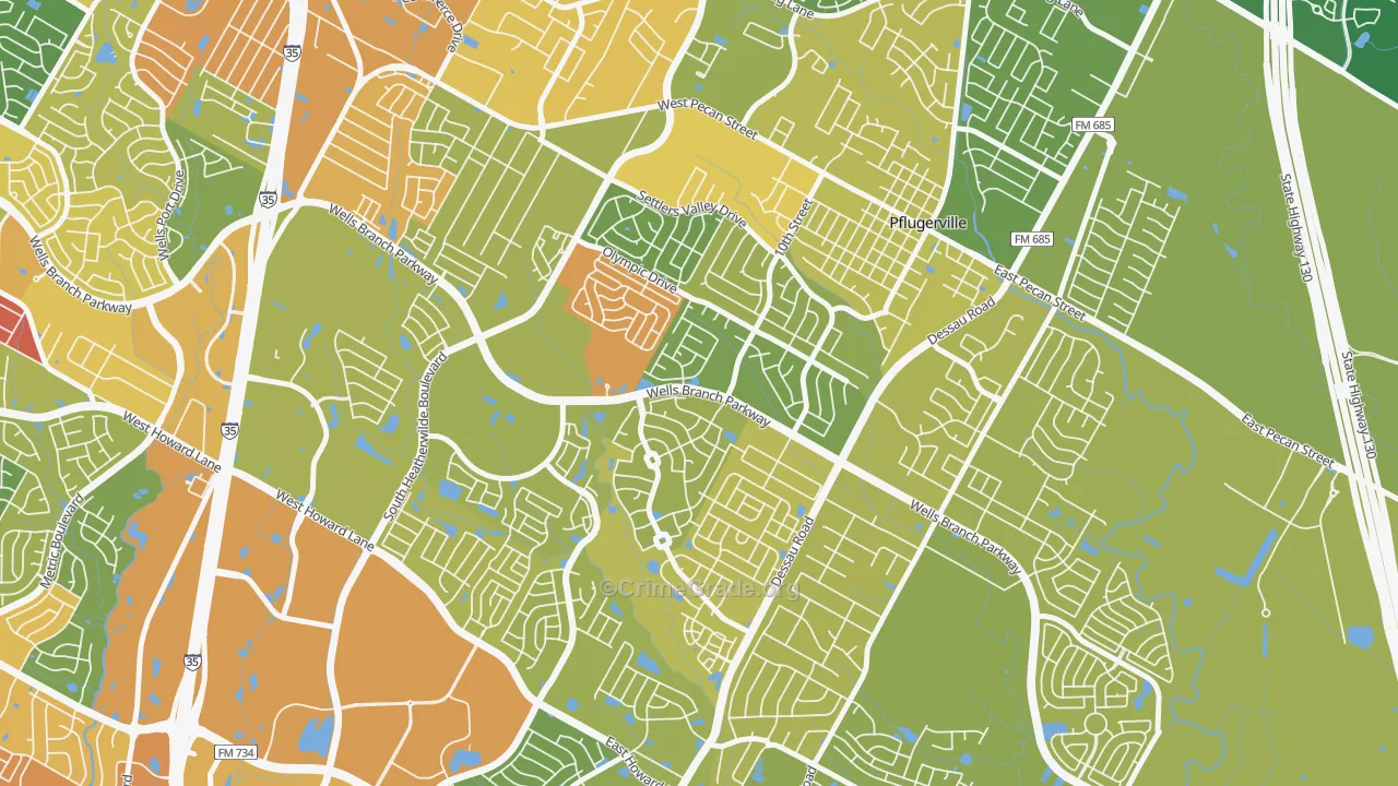 Mountain Creek, Pflugerville, TX Map of Assault Rates
