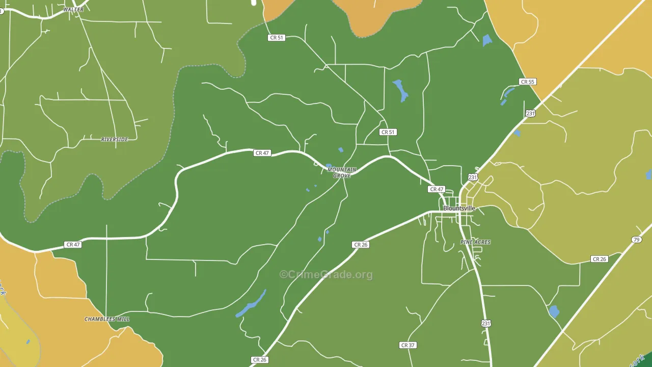 Mountain Grove, AL Map of Assault Rates