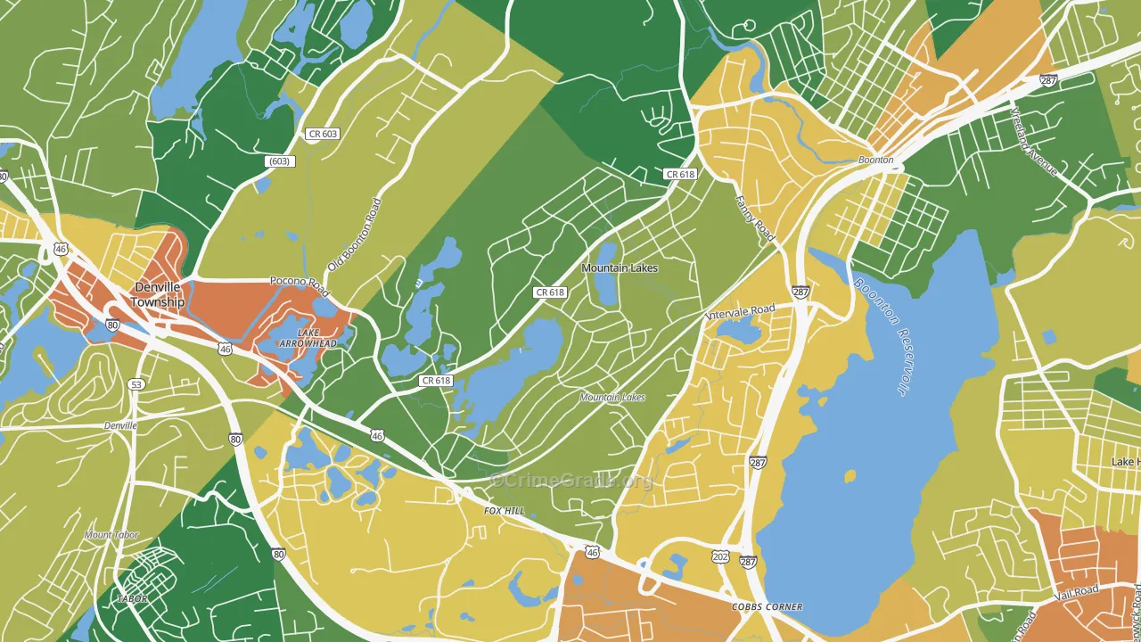 Mountain Lakes, NJ Map of Assault Rates