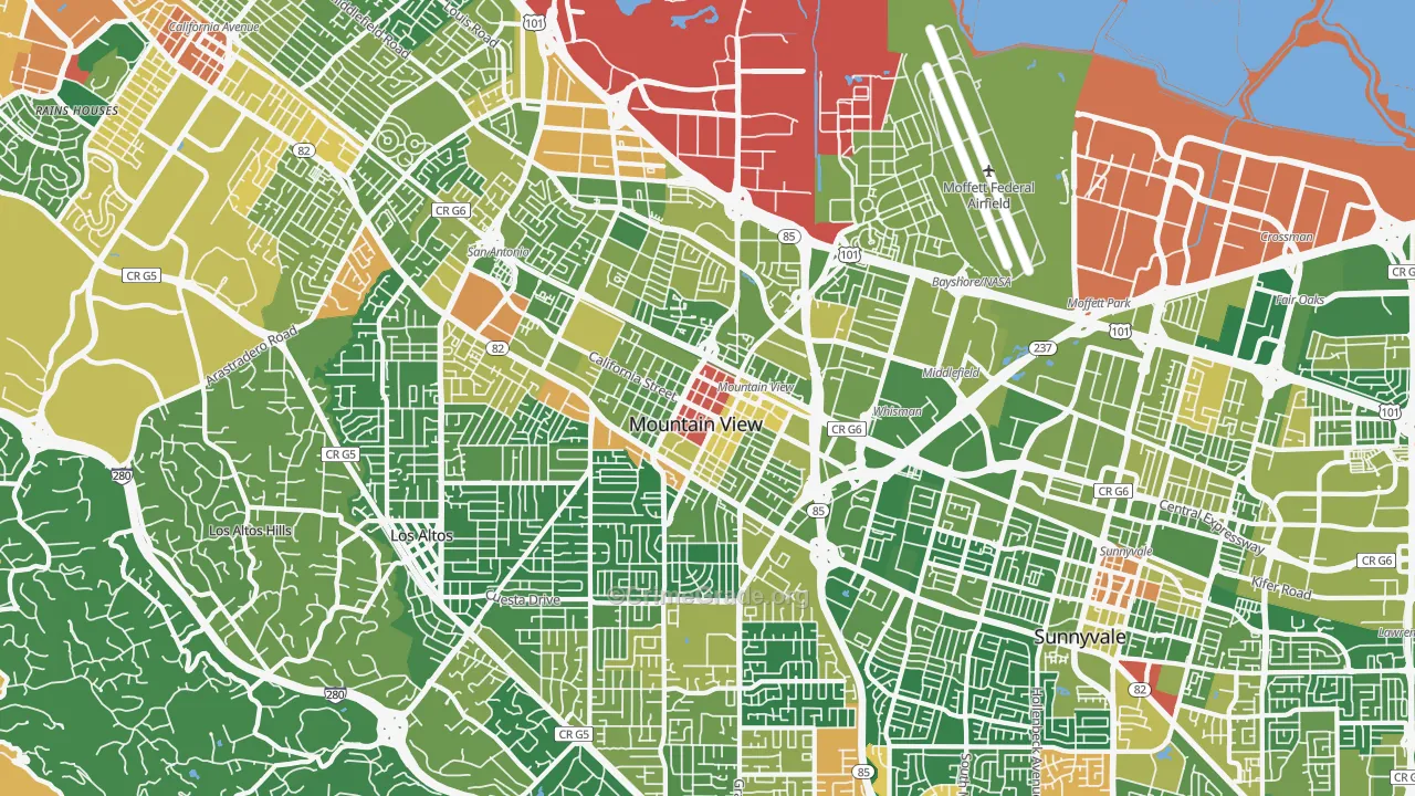 Mountain View, CA Map of Assault Rates