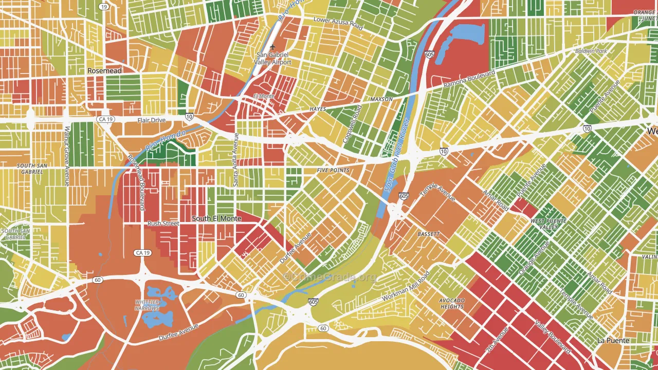 Mountain View, El Monte, CA Map of Assault Rates