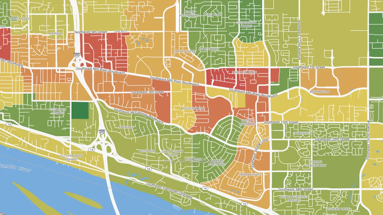 Mountain View, Vancouver, WA Map of Assault Rates