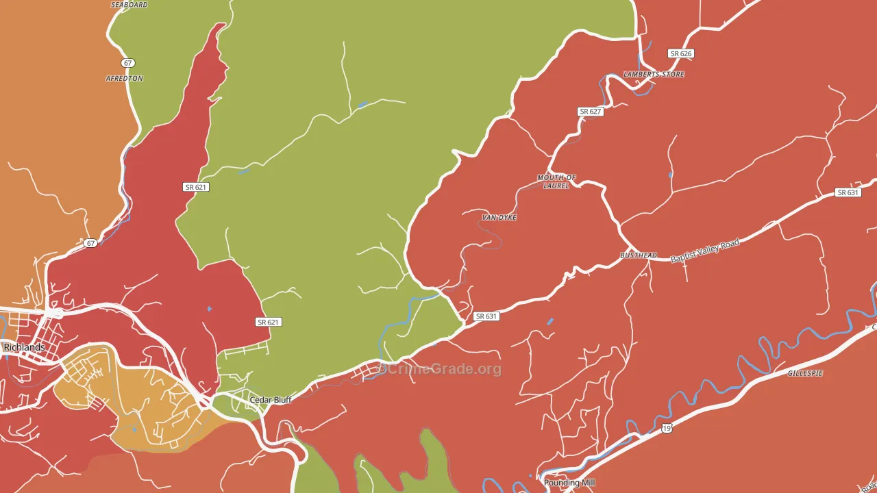 Mouth of Laurel, VA Map of Assault Rates