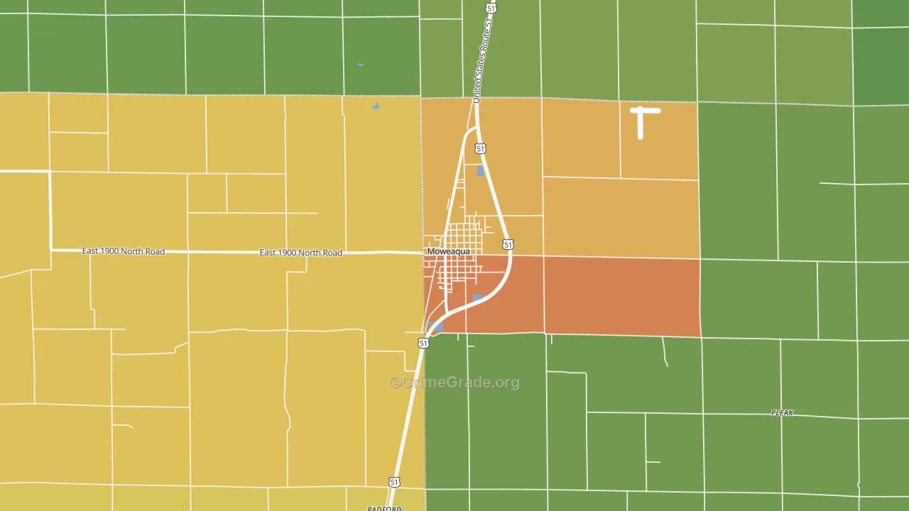 Moweaqua, IL Map of Assault Rates