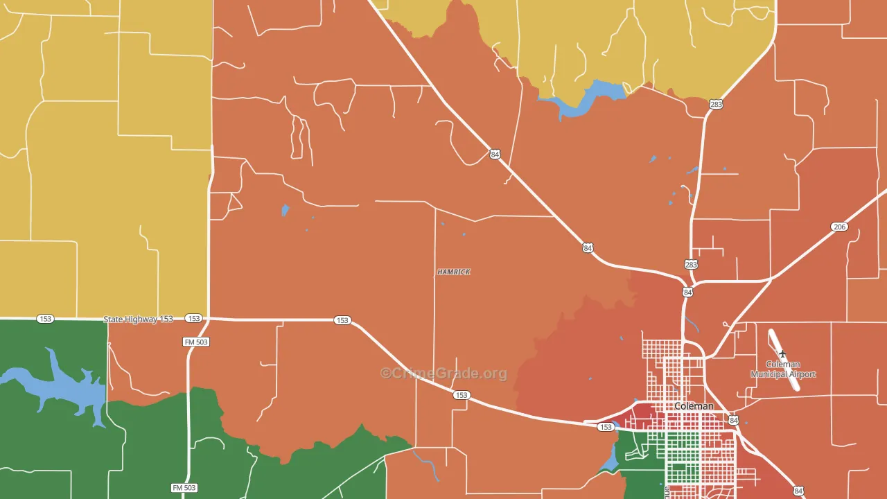 Mozelle, TX Map of Assault Rates