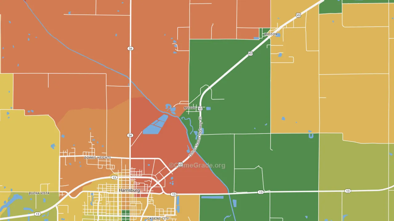 Muddy, IL Map of Assault Rates