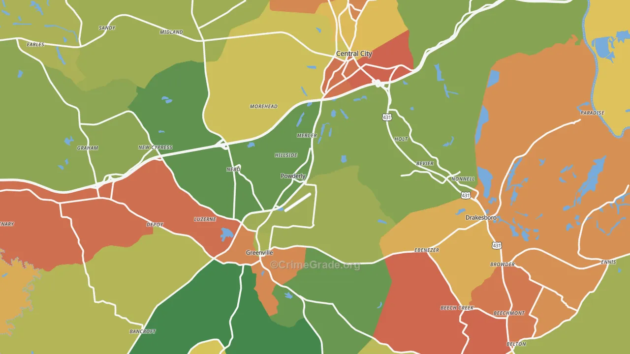 Muhlenberg County, KY Map of Assault Rates