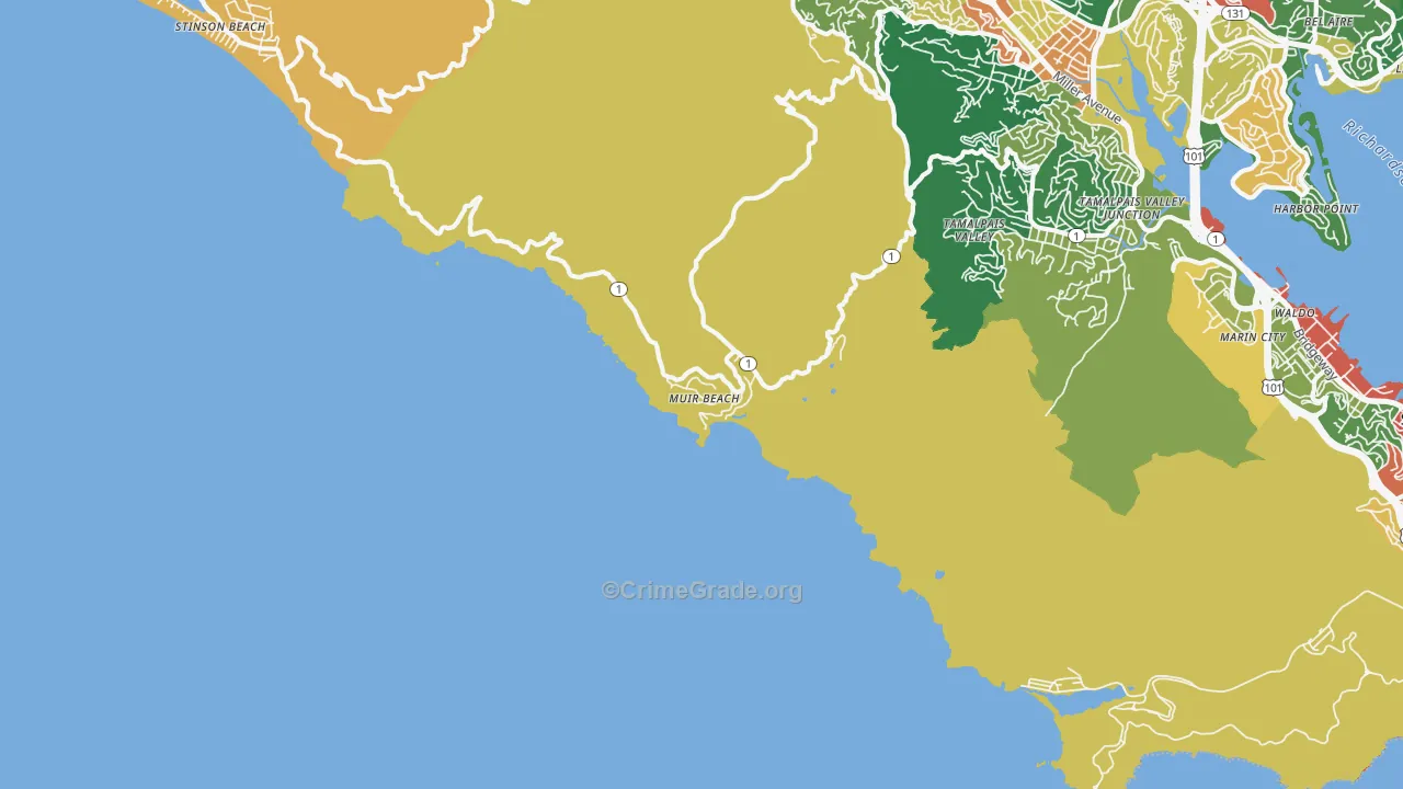 Muir Beach, CA Map of Assault Rates