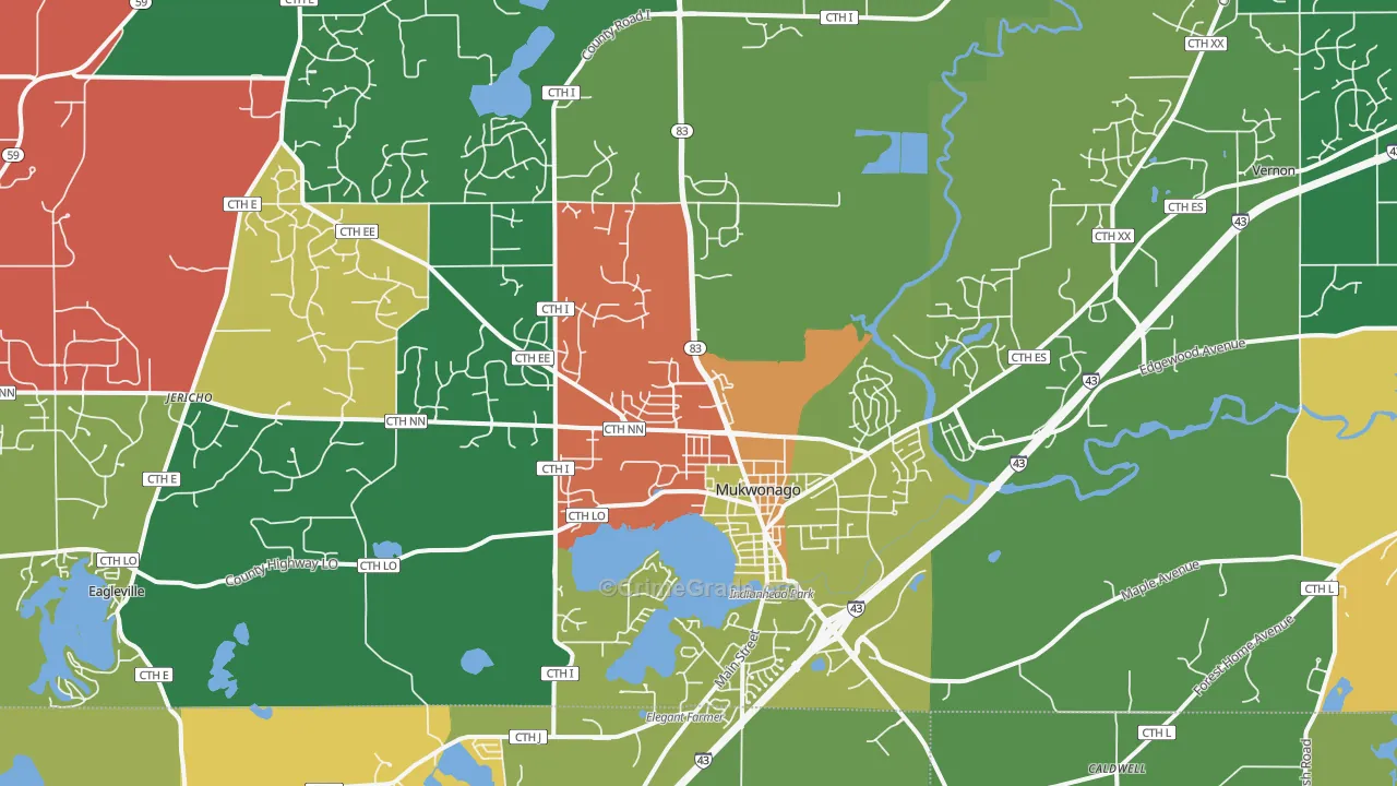 Mukwonago, WI Map of Assault Rates