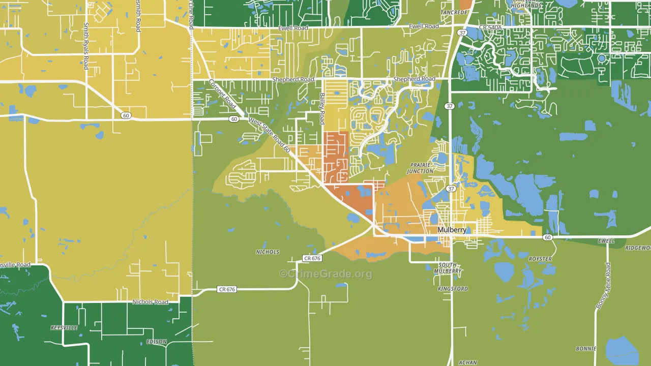Mulberry, FL Map of Assault Rates