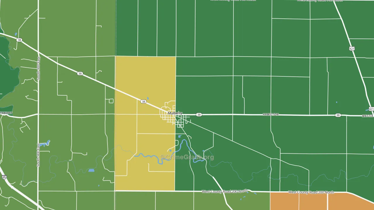 Mulberry, IN Map of Assault Rates