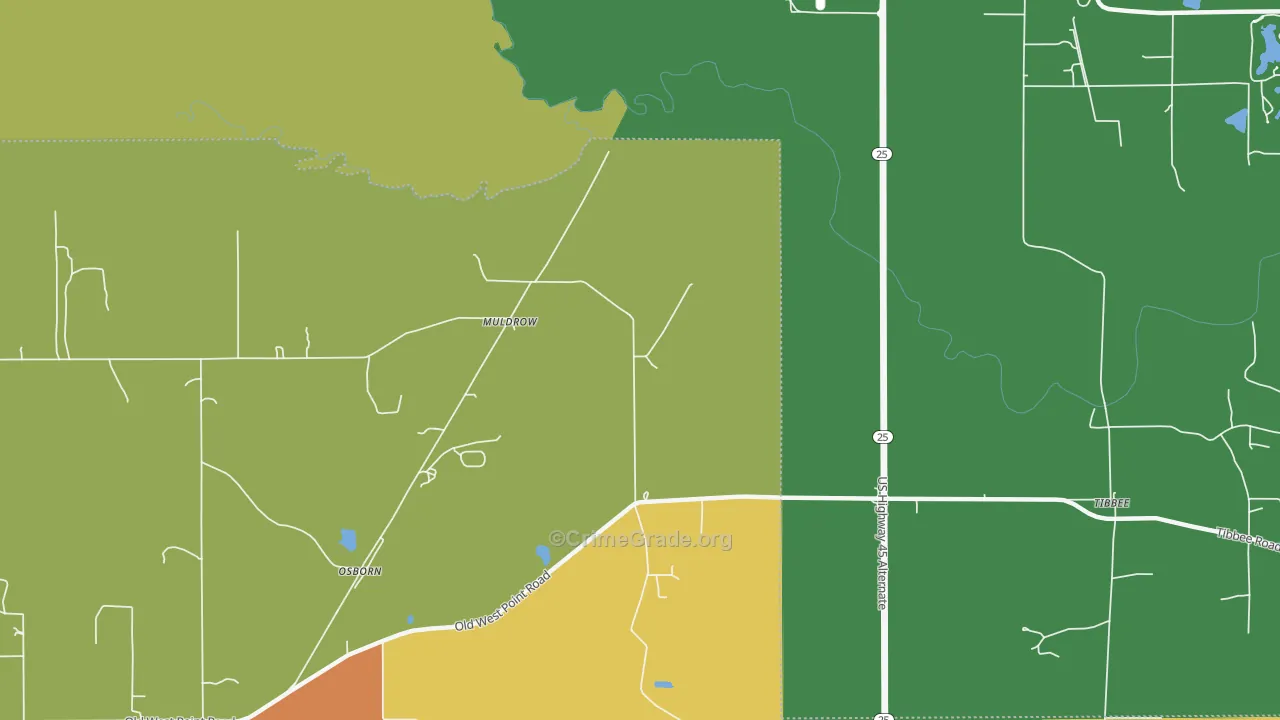 Muldrow, MS Map of Assault Rates