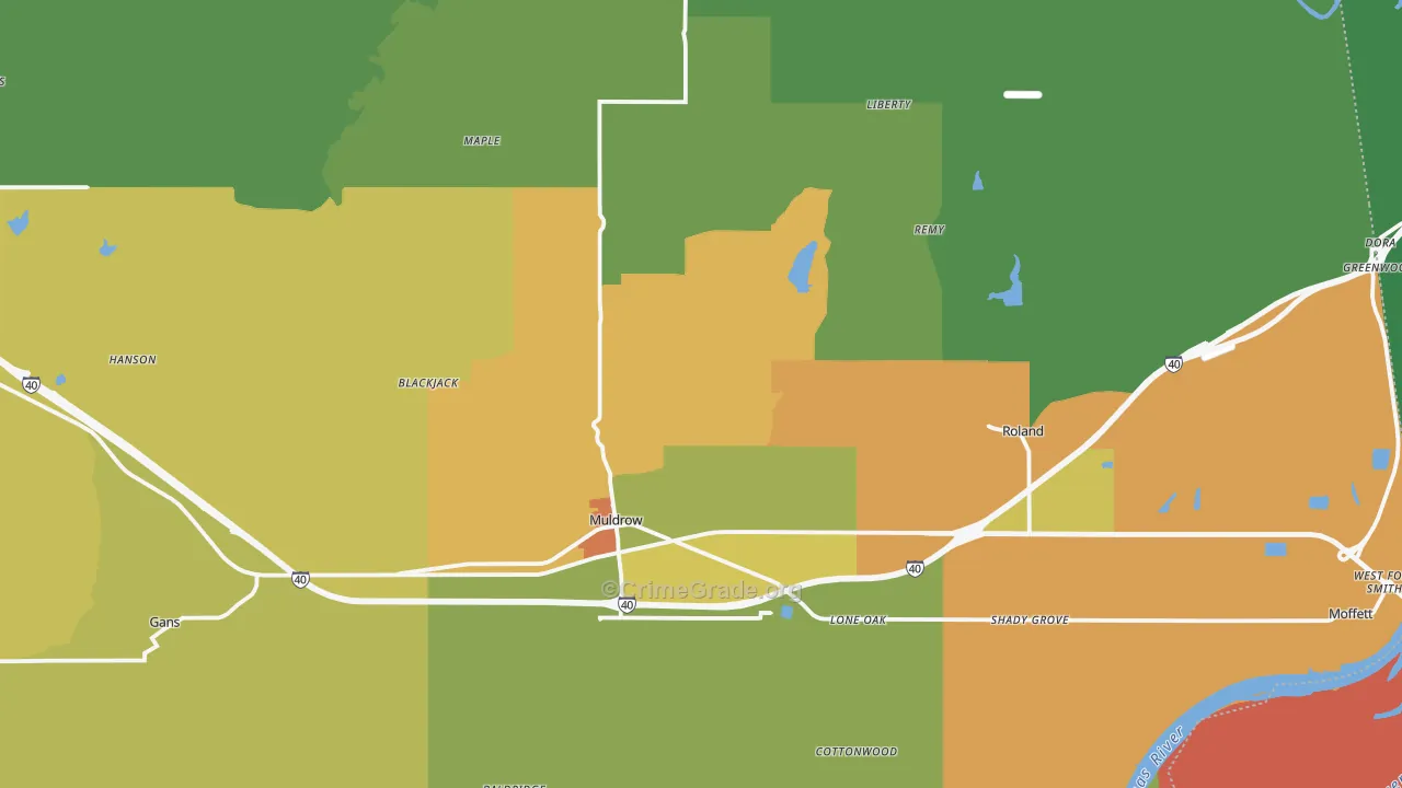 Muldrow, OK Map of Assault Rates