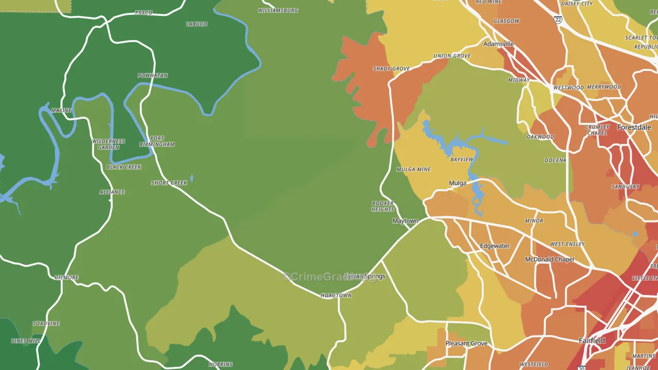 Mulga, AL Map of Assault Rates