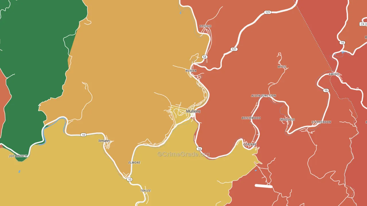 Mullens, WV Map of Assault Rates
