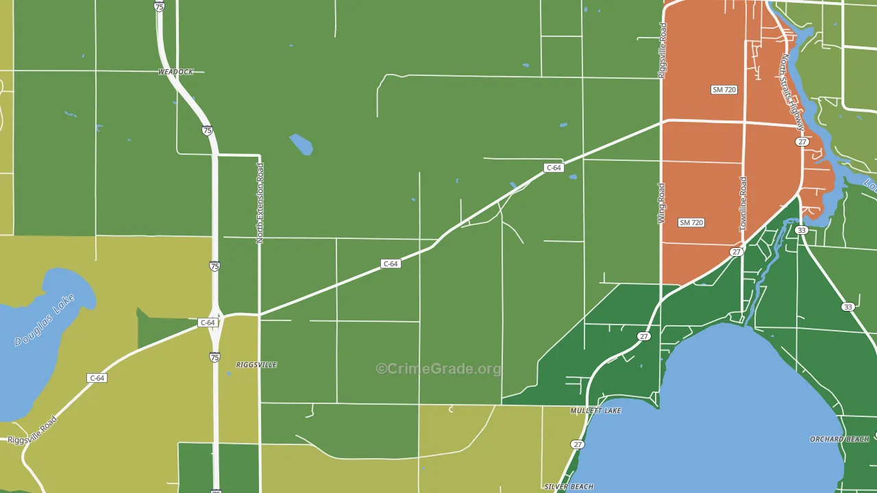 Mullett Lake, MI Map of Assault Rates
