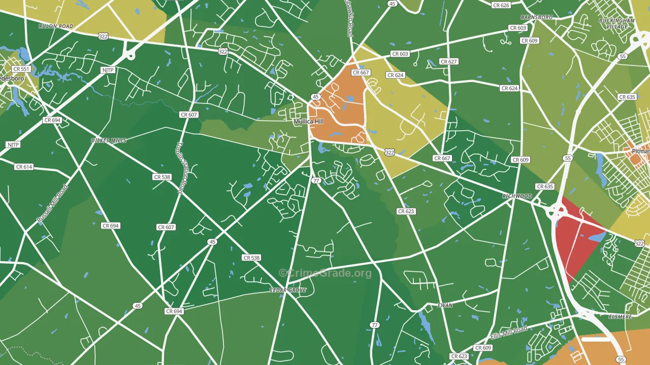 Mullica Hill, NJ Map of Assault Rates