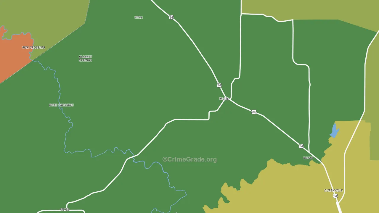 Mullin, TX Map of Assault Rates