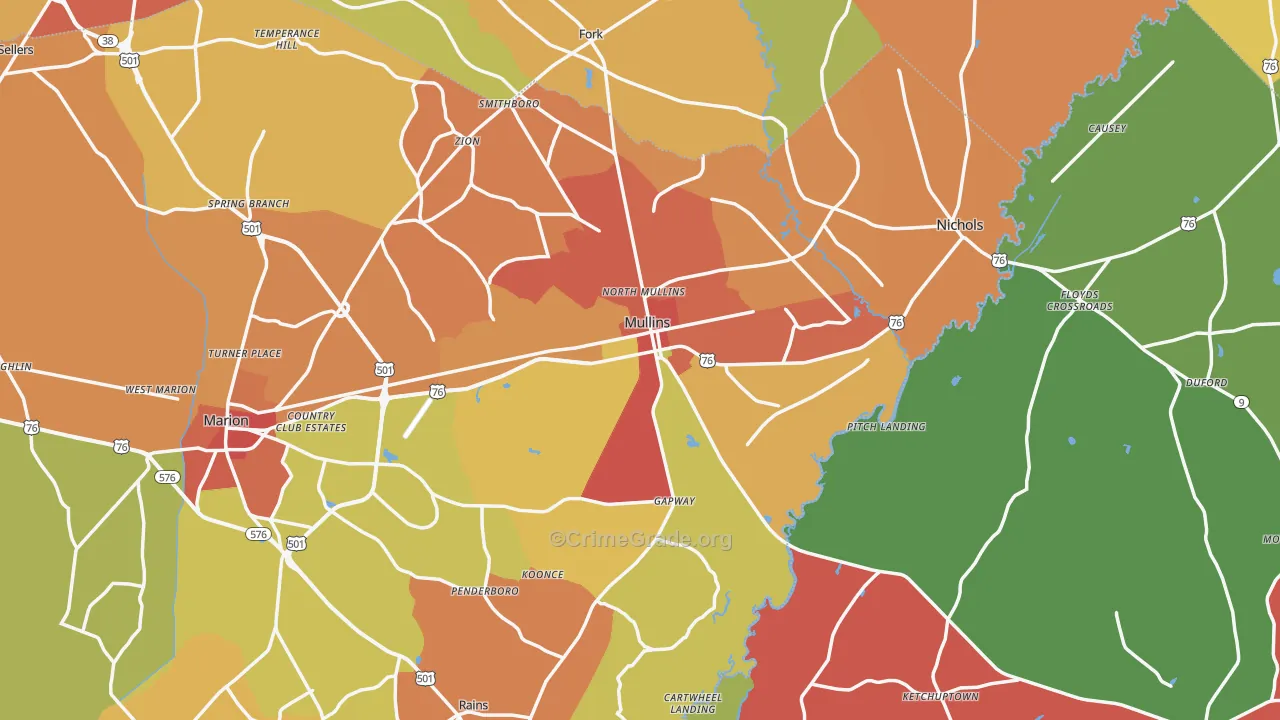 Mullins, SC Map of Assault Rates