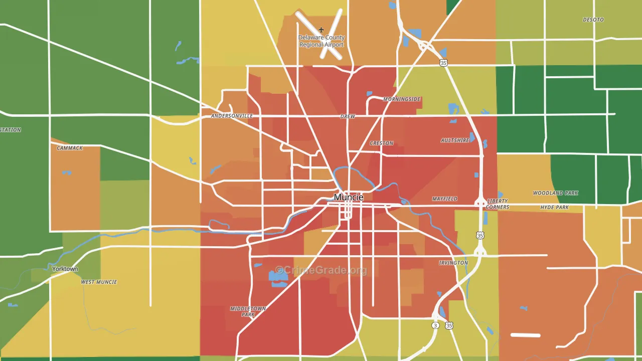 Muncie, IN Map of Assault Rates