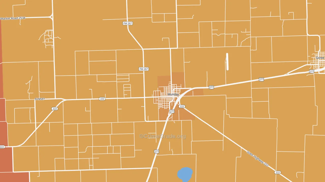 Munday, TX Map of Assault Rates